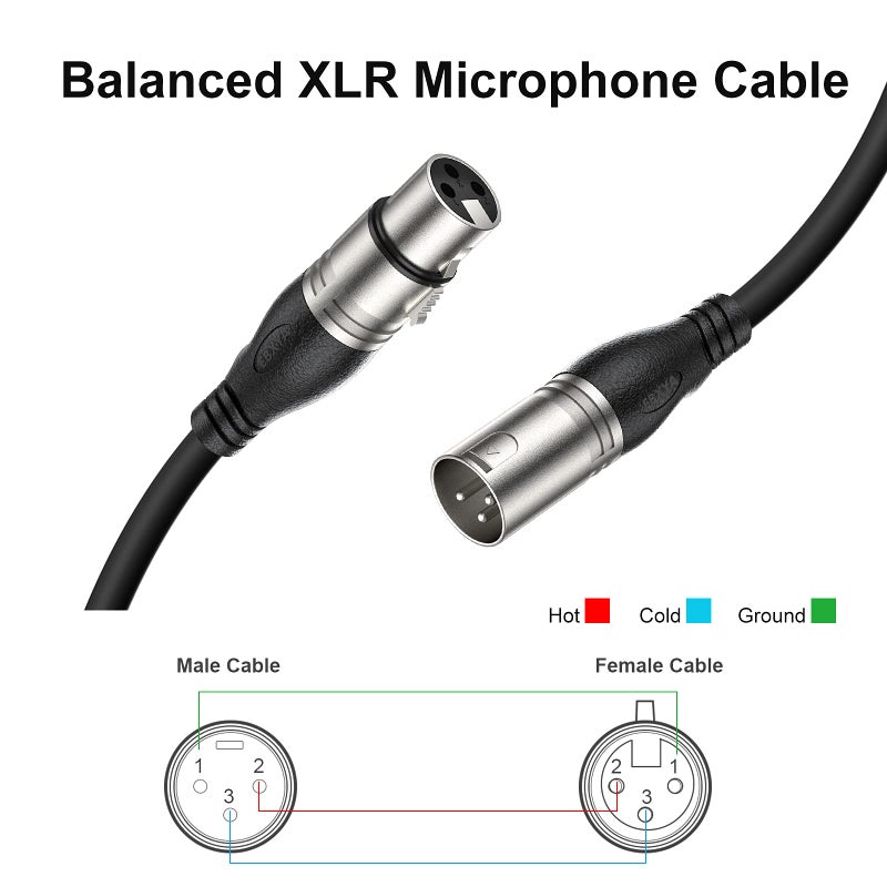 EBXYA 100Ft XLR Microphone Cables 2 Packs - Premium Balanced Mic Speaker Cable with 3 Pins XLR Male to Female 100 Feet, Black - Image 3
